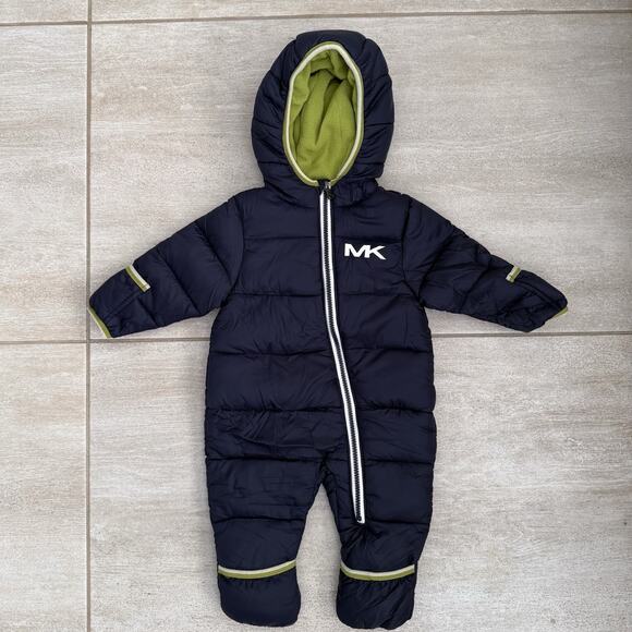 New Michael Kors Baby Quilted Hooded Bodysuit Coat Navy Size 0-6 Months - Picture 1 of 6